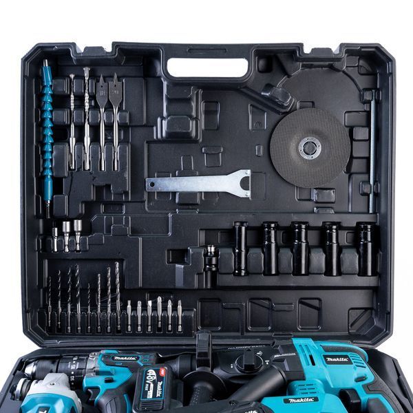 Набор Makita 5в1 аккумуляторный 48V (Гайковерт + Перфоратор + Шуруповерт + Болгарка + Мини-пила) Макита 5в1 + набор оснастки и 3 АКБ 55441 фото