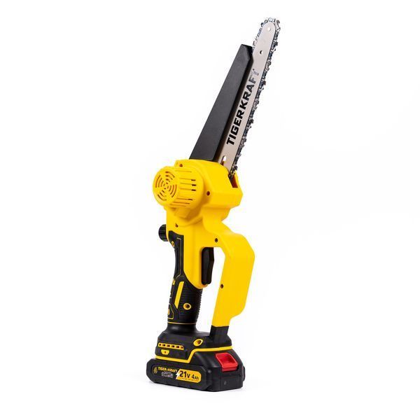 Бесщеточная аккумуляторная пила TigerKraft PS 16 PRO (21V, 4Ah, шина 20см) Мини-пила Тайгеркрафт с 2 АКБ для обрезки веток PS 16 PRO фото