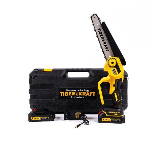 Бесщеточная аккумуляторная пила TigerKraft PS 16 PRO (21V, 4Ah, шина 20см) Мини-пила Тайгеркрафт с 2 АКБ для обрезки веток PS 16 PRO фото