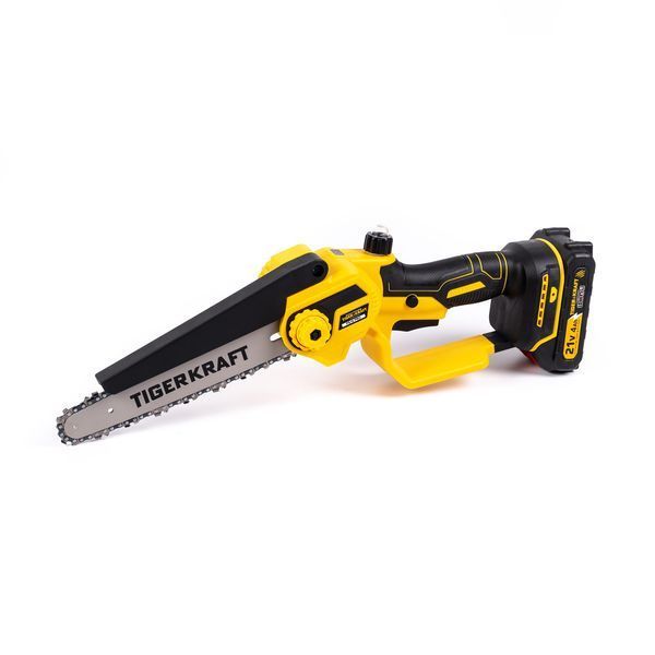 Бесщеточная аккумуляторная пила TigerKraft PS 16 PRO (21V, 4Ah, шина 20см) Мини-пила Тайгеркрафт с 2 АКБ для обрезки веток PS 16 PRO фото