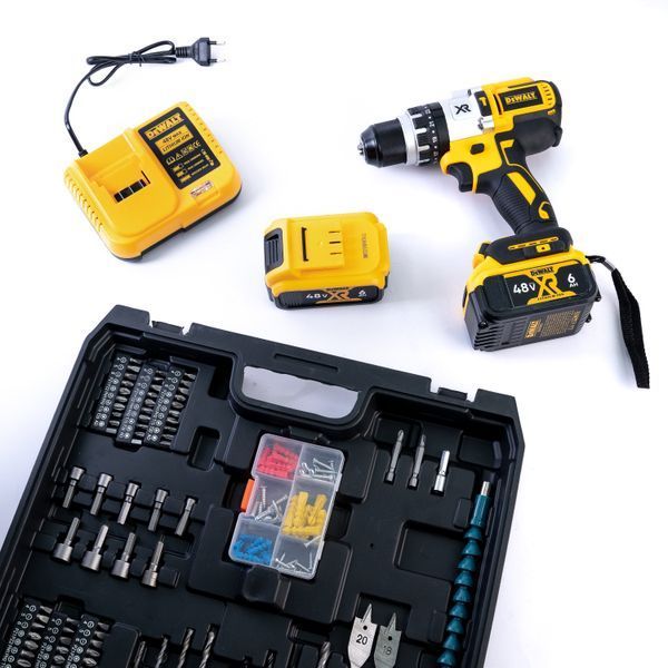 Ударный аккумуляторный шуруповерт DeWalt DCD996P3 (48V 6Ah) Шуруповерт Деволт бесщеточный + 86 насадок в кейсе 25213-3 фото