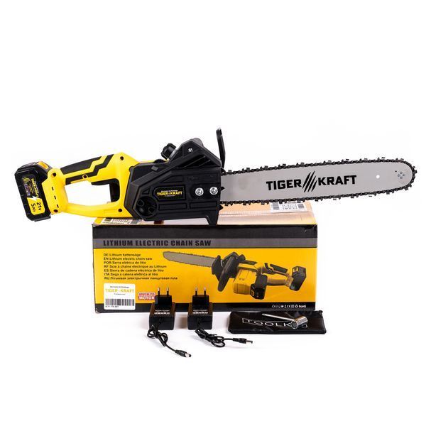 Аккумуляторная бесщеточная пила TigerKraft TG26 PRO (21V 5Ah, шина 40см) Мощная цепная пила Тайгеркрафт работа от 2АКБ для дров TG26 PRO фото