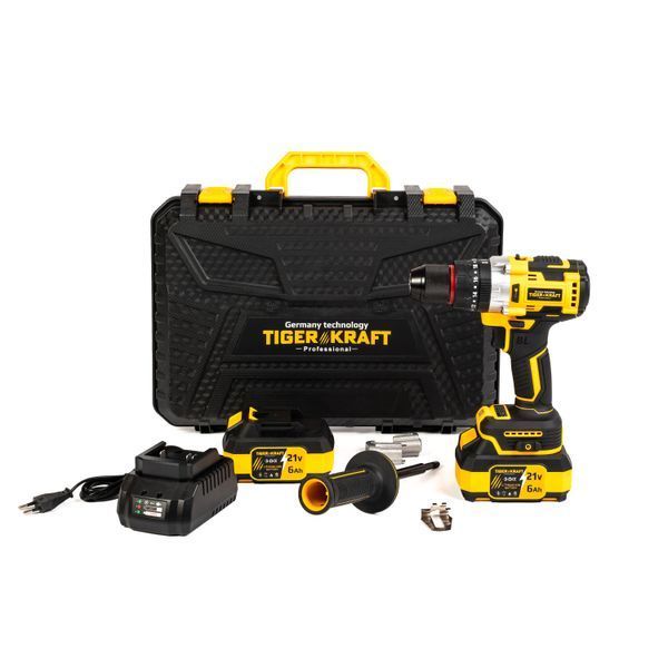 Акумуляторний шуруповерт TigerKraft GX30 PRO (21V, 6Ah, 162Нм) Безщеточний шуруповерт ТайгерКрафт 13мм + ручка GX30 PRO фото