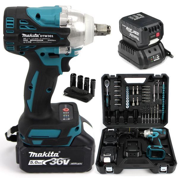 Гайковерт Makita DTW301 акумуляторний | Крутний момент 300 Нм | 2 АКБ 36V | Для автосервісу | Набір інструментів 1000594 фото