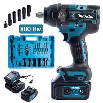 Акумуляторний гайковерт Makita TW001GD (48V, 6Ah, 800Нм) Безщітковий ударний гайковерт Макіта з набором 33127 фото