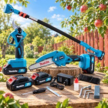 Комплект для догляду за садом Makita | Акумуляторний секатор + ланцюгова міні-пила + висоторіз | 2 АКБ по 36V 5Ah 152312 фото