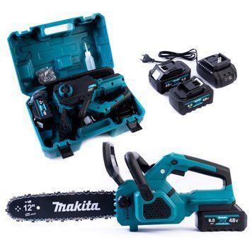 Пила акумуляторна безщіткова Makita DUC357Z (48V 6Ah) Пила Макіта ланцюгова з шиною 30см + 2 АКБ в кейсі 77716 фото