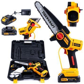 Безщіткова акумуляторна пилка TigerKraft PS 20 PRO (21V, 4Ah, шина 20см) Ланцюгова міні-пила Тайгеркрафт для обрізки гілок з 2 АКБ PS 20 PRO фото