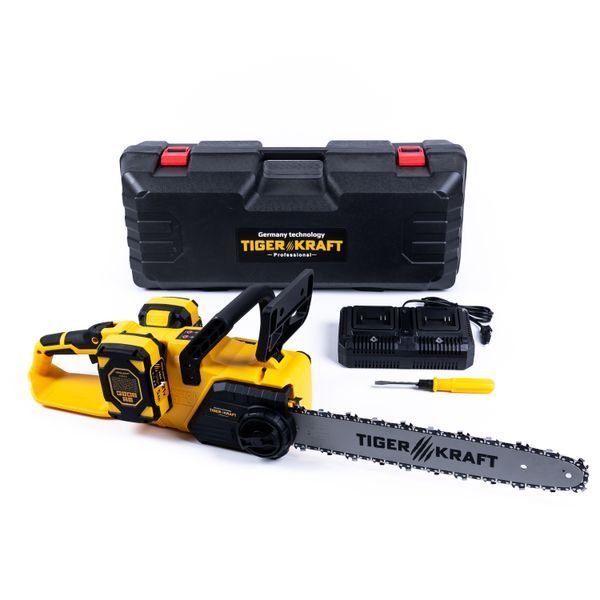 Бесщеточная аккумуляторная пила TigerKraft TG12 PRO (21V 5Ah) Цепная пила Тайгеркрафт 40см с одновременной работой от 2 АКБ TG12 PRO фото