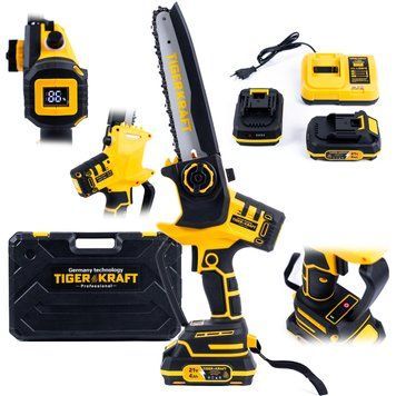 Акумуляторна ланцюгова пилка TigerKraft TPS75 PRO (21V 4Ah) Безщіткова міні-пила Тайгеркрафт 20см для обрізки гілок з LED-дисплеєм TPS75 PRO фото