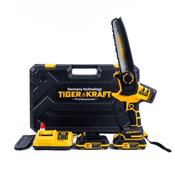 Акумуляторна ланцюгова пилка TigerKraft TPS75 PRO (21V 4Ah) Безщіткова міні-пила Тайгеркрафт 20см для обрізки гілок з LED-дисплеєм TPS75 PRO фото