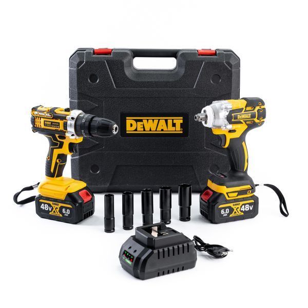 Набор 2в1 DeWalt (Шуруповерт DCD707N и Гайковерт DCF893F) Аккумуляторный набор Деволт 48V с комплектом оснастки в кейсе 77734 фото