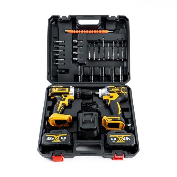 Набор 2в1 DeWalt (Шуруповерт DCD707N и Гайковерт DCF893F) Аккумуляторный набор Деволт 48V с комплектом оснастки в кейсе 77734 фото