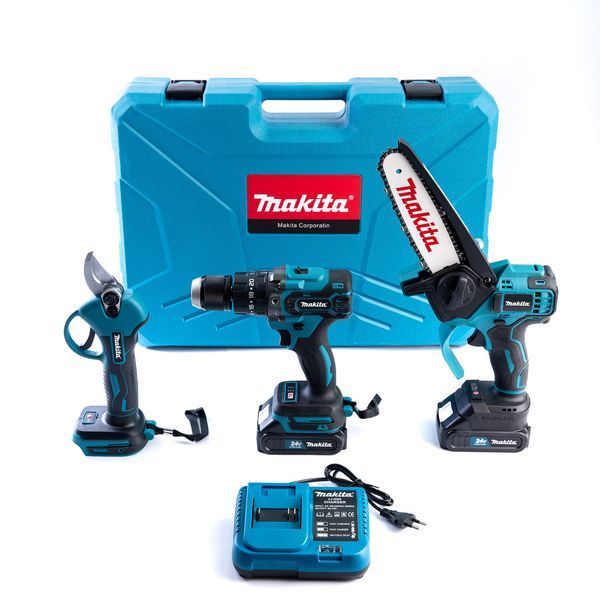 Набор 3в1 Makita (24V 5Ah) Секатор DUP380 + Пила DUC220Z + Шуруповерт DTW485 Комплект 3в1 Макита с 85 насадками в кейсе 85541 фото